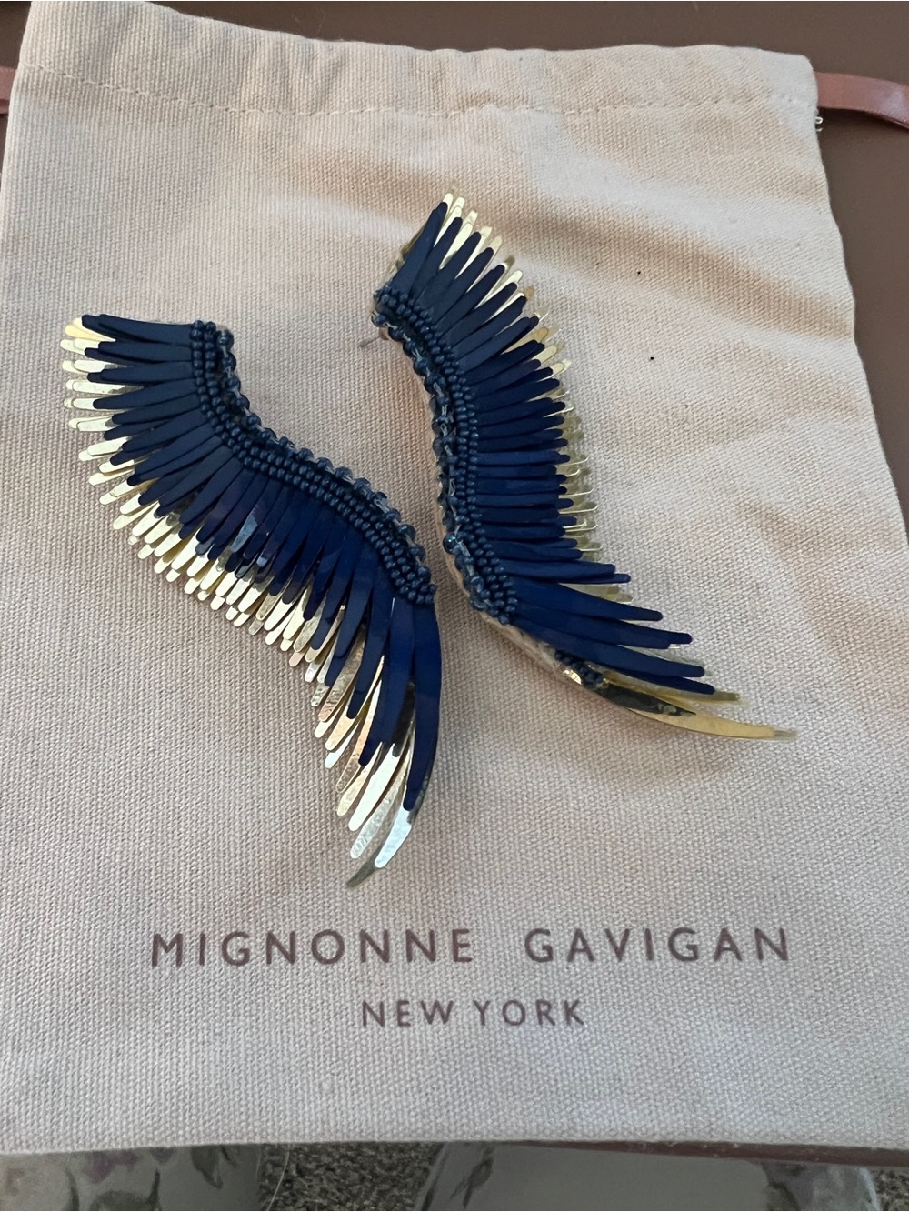 Mignonne Gavigan Navy Blue + Gold Angel Wing Earrings